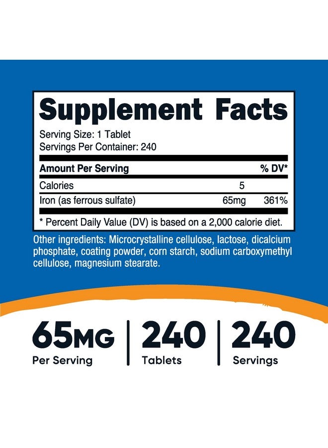 Nutricost Iron (As Ferrous Sulfate) 65mg, 240 Tablets - Non-GMO, Gluten Free - Image 2
