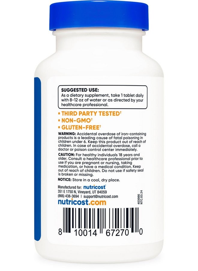 Nutricost Iron (As Ferrous Sulfate) 65mg, 240 Tablets - Non-GMO, Gluten Free - Image 4