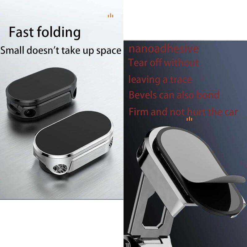 woobles 2023 New Alloy Folding Magnetic Car Phone Holder,Dashboard Multifunctional Foldable Magnetic Phone Stand with Strong Magnet 360° Rotation Foldable Desktop Phone Stand (Silver) Silver - Image 2