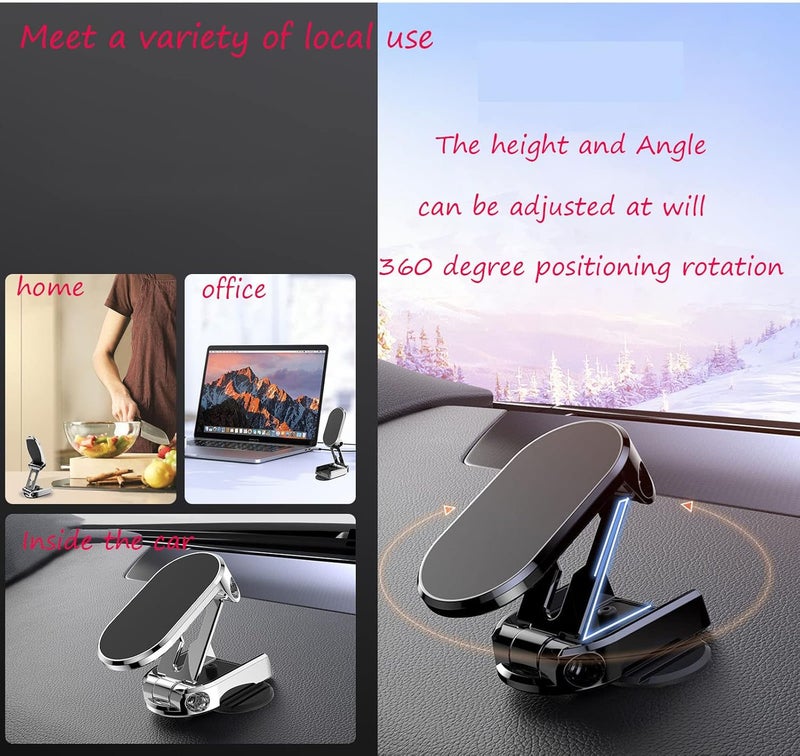 woobles 2023 New Alloy Folding Magnetic Car Phone Holder,Dashboard Multifunctional Foldable Magnetic Phone Stand with Strong Magnet 360° Rotation Foldable Desktop Phone Stand (Silver) Silver - Image 5