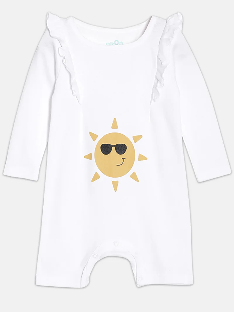 Broon Broon Infant Girls Sea Blue and White Printed Organic Cotton Rompers Pack of 2
