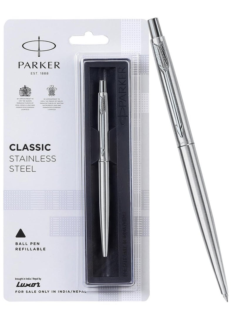 Parker Classic Stainless Steel Chrome Trim Ball Pen | Ink Color - Blue | Corporate Gift | Ideal For Professional Use - Image 1