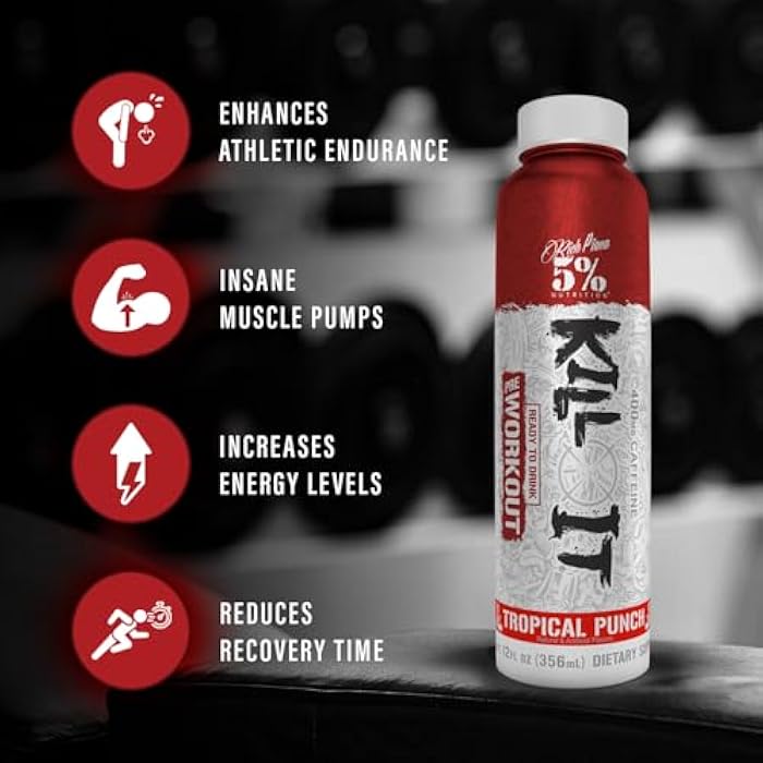 5% Nutrition Kill It Ready-to-Drink High Stim Pre Workout | 400mg Caffeine Energy Drink | Extreme Pump, Endurance, Focus & Hydration | Citrulline, Beta Alanine, Taurine | 12 Oz Bottle (Tropical Punch) - Image 3