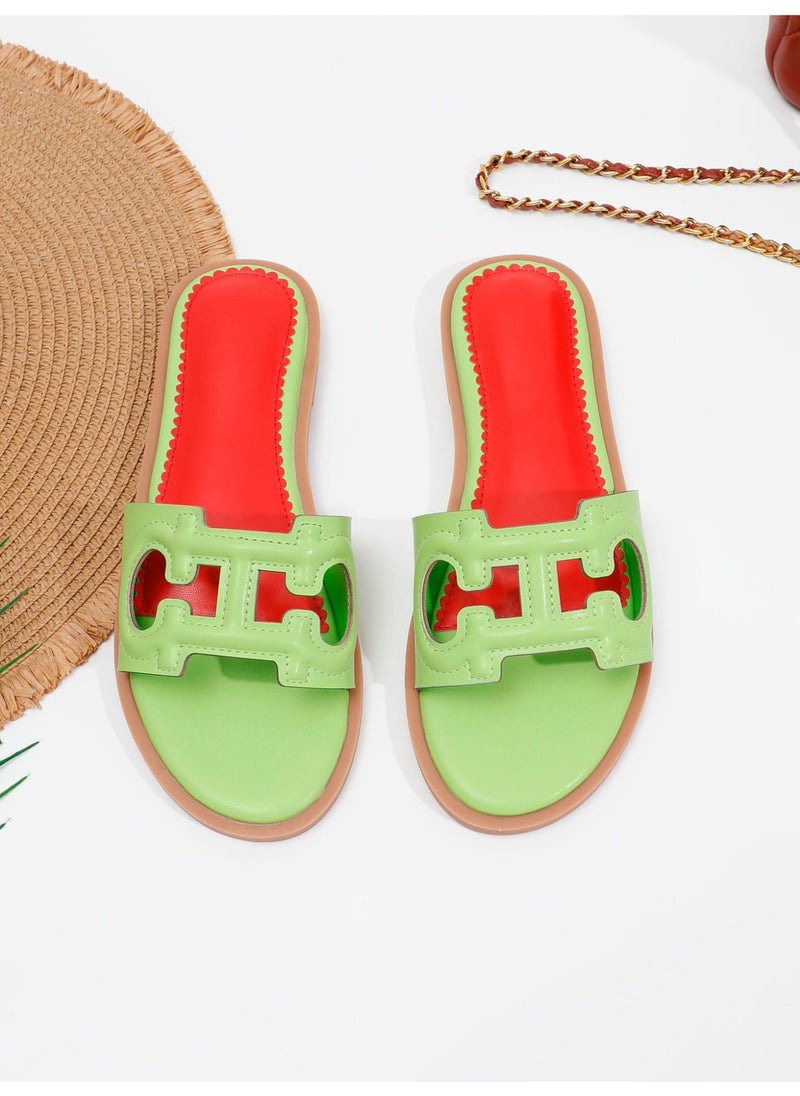 NIBEMINENT Women's Sandals  Summer Retro Slippers  Low Heel Leather Casual Open Toe Outdoor Slippers Beach Shoes  - Image 1