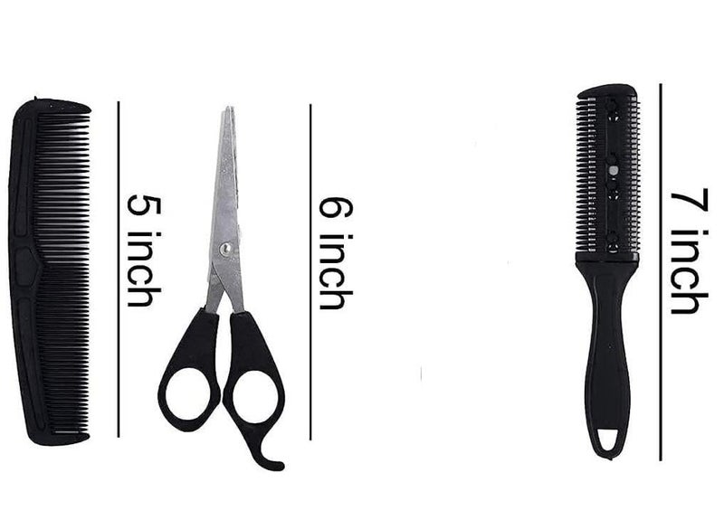 3 Pcs Hairdresser Hair Cutting Scissor With Rat Tail Hair Comb Long Professional Sharp Stainless Steel Scissor+ comb -BLACK- - Image 1