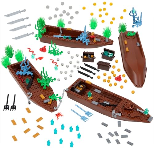 Barcaloo 194 Piece Building Bricks Accessories Kit Pirate Ship Parts Pieces Set with Boats Treasure Weapons Plants Wildlife Parts Building Block Accessory Set Compatible with Major Brands - Image 1