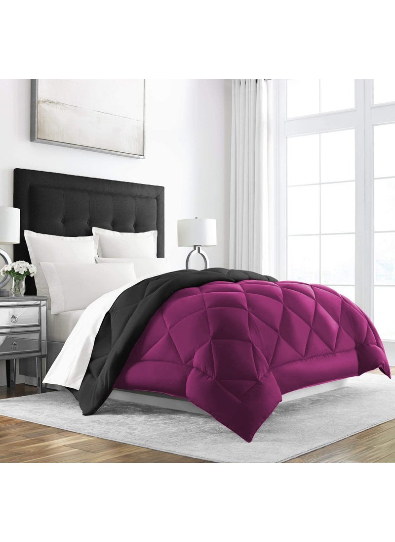 Jaipur Linen Jaipur Linen All Season Microfiber Reversable DuvetAC ComforterQuilt Black Dark Pink Single Size 60 Inch x 90 Inch  - Image 1