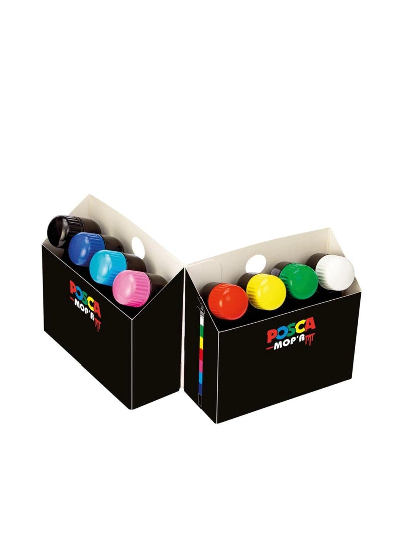 POSCA قلم طلاء دائم متعدد الأسطح بوسكا MOP’R PCM-22، طرف دائري XXL 3-19 مم، علبة من 8 ألوان متنوعة - Image 2
