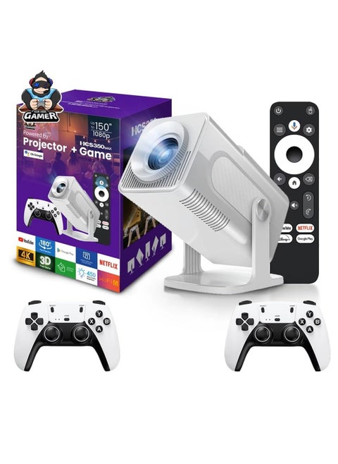 HCS350 Pro Android 11 Gaming Projector 64GB TF Card Wireless Gaming Controller Dual WIFI1920*1080P Home Theater Portable Projector (Hcs350pro White)
