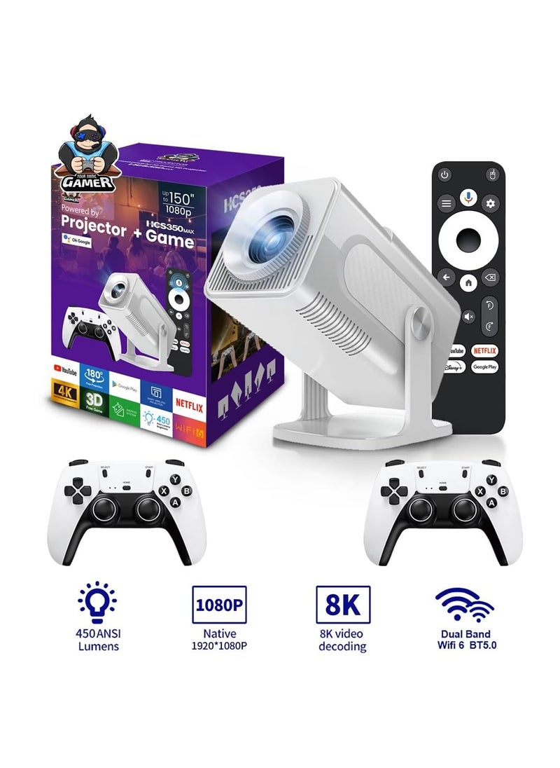 Topleo - HCS350 Pro Android 11 Gaming Projector 64GB TF Card Wireless Gaming Controller Dual WIFI1920*1080P Home Theater Portable Projector (Hcs350pro White) - Image 1