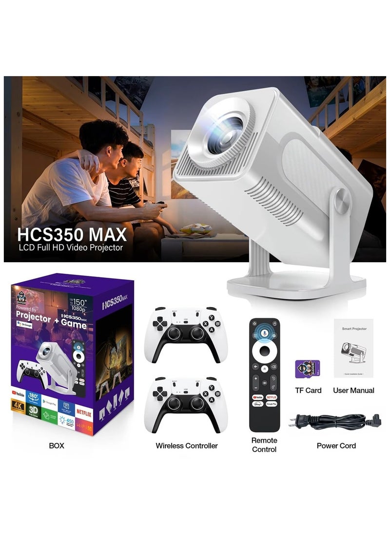 Topleo - HCS350 Pro Android 11 Gaming Projector 64GB TF Card Wireless Gaming Controller Dual WIFI1920*1080P Home Theater Portable Projector (Hcs350pro White) - Image 1