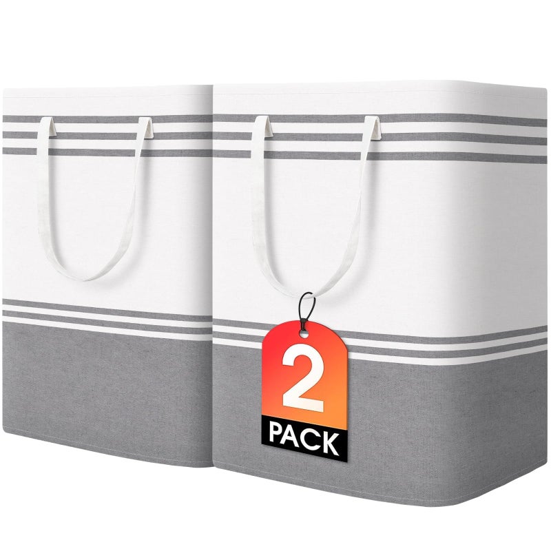 EpicTotes 2 Pack Large Home Laundry Basket, Laundry Hamper, Freestanding Waterproof Dirty Clothes Bag, Tall Clothes Hamper - Extended & Reinforced Handles for College Dorm, Family (Light Grey/100L) - Image 1