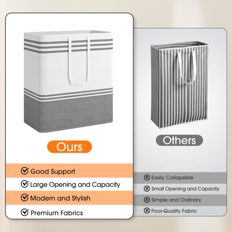 EpicTotes 2 Pack Large Home Laundry Basket, Laundry Hamper, Freestanding Waterproof Dirty Clothes Bag, Tall Clothes Hamper - Extended & Reinforced Handles for College Dorm, Family (Light Grey/100L) - Image 5