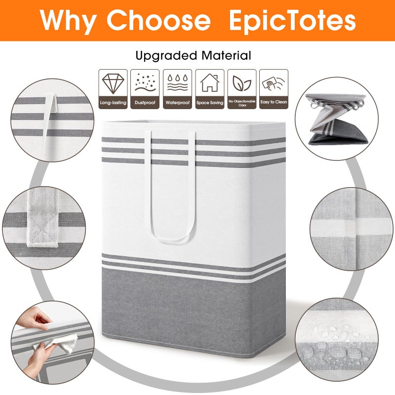 EpicTotes 2 Pack Large Home Laundry Basket, Laundry Hamper, Freestanding Waterproof Dirty Clothes Bag, Tall Clothes Hamper - Extended & Reinforced Handles for College Dorm, Family (Light Grey/100L) - Image 4