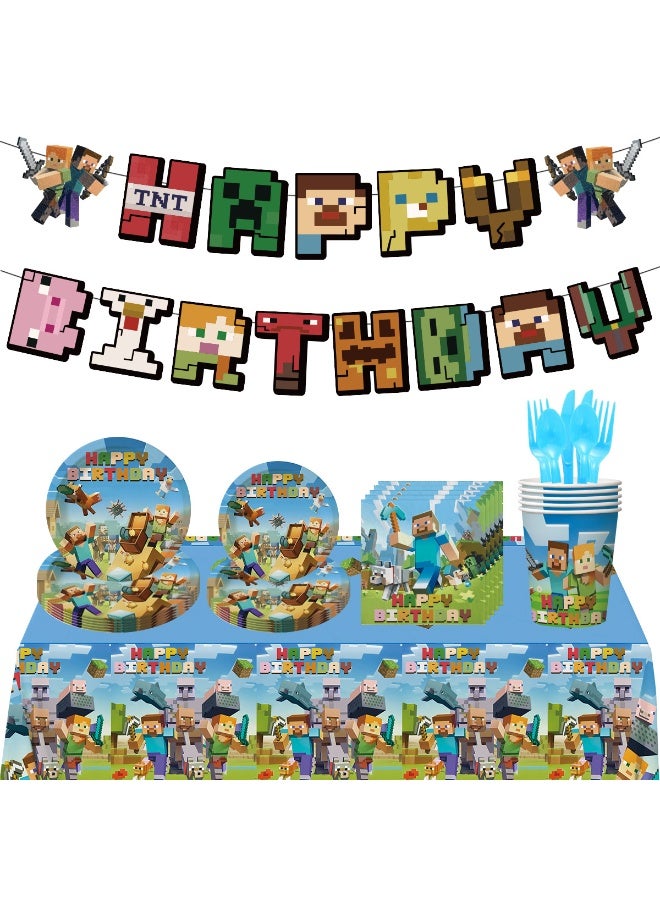Neox Minecraft Birthday Party Kit for Kids for 10 People, Complete Tableware Set, Minecraft Party Decorations - Image 1