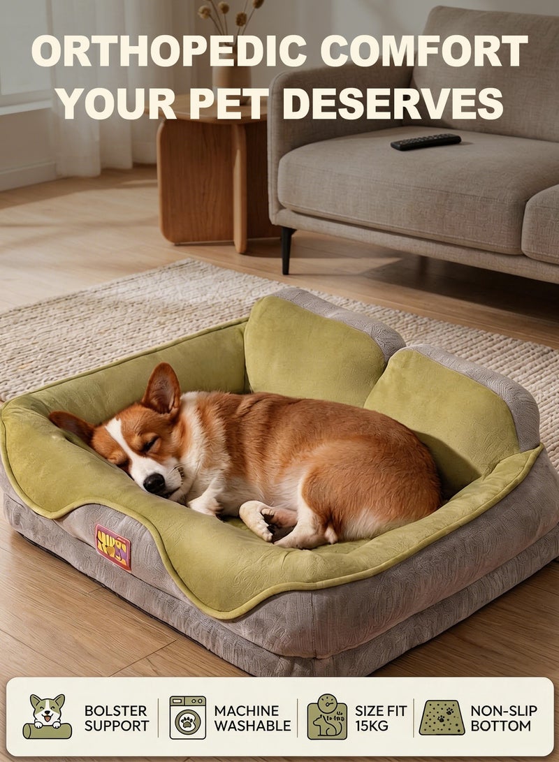 Chillspace Orthopedic Large Pet Bed for Dogs & Cats - Ultra Soft Plush Sofa with Bolster Support, Machine Washable, Non-Slip Calm Bed for Small to Medium Pets (65x50x20cm, Sage Green) - Image 1