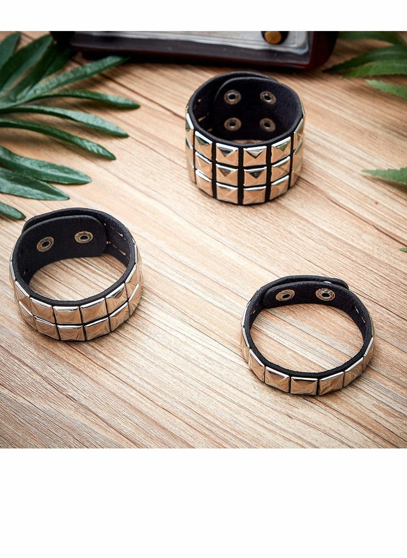 KASTWAVE - Punk Leather Stud Bracelet, studded armband for men Punk Rivet Bracelet Spike Rivet Cuff Bangle Unisex Metal Studded Wristband for Party Favors - Image 1