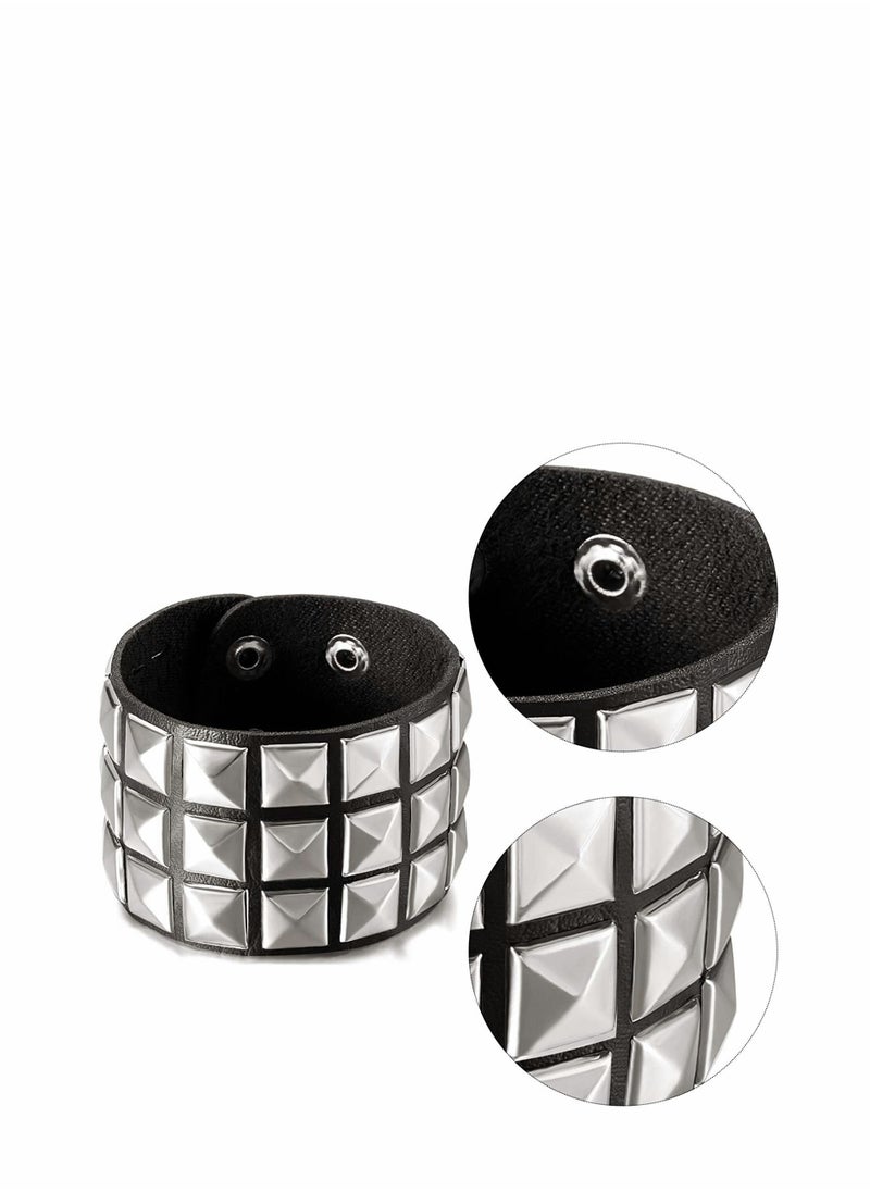 KASTWAVE - Punk Leather Stud Bracelet, studded armband for men Punk Rivet Bracelet Spike Rivet Cuff Bangle Unisex Metal Studded Wristband for Party Favors - Image 1