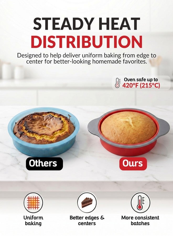 Boxiki Kitchen صينية كيك دائرية من السيليكون غير لاصقة مقاس 9 بوصات من بوكسيكي كيتشن مع مقابض بإطار فولاذي - مثالية لخبز الكيك الدائري اللذيذ - Image 4