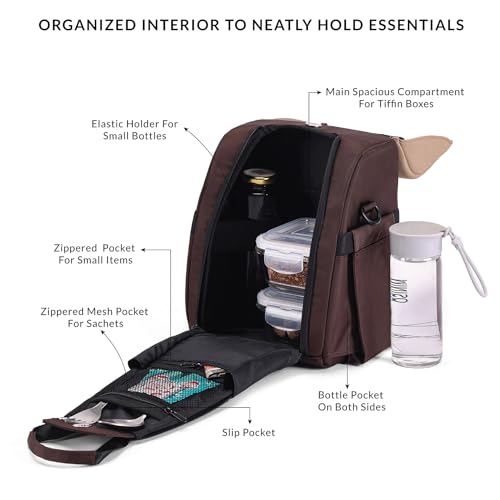 Carriall Nova Meal Bag – Brown Lunch Bag/Tiffin Bag for Daily Use, Office, College, School, Travel & Picnic | Easy to Clean & Easy to Carry | 6.7 L Storage Capacity | For Men, Women, Boys & Girls - Image 4