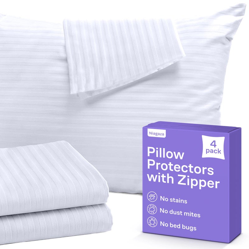 Set of 4 Pillow Protectors with Zipper King Size 100 Resistant to Stains Dust Dirt Washable Covers for Increased Pillow Lifespan