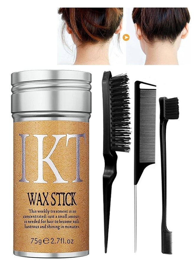 IKT Hair Wax Stick 75g with 3 Pcs Comb Set, Women Styling, Wigs and Broken Hair Finishing, Hair Tamer for Smoothing Flyaways and Taming Edge Frizz, Non Greasy, Hair Styling Stick - Image 1
