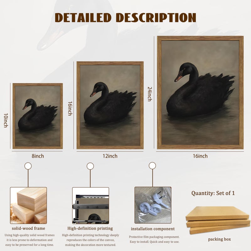 AKWISH Framed Black Swan Wall Art, Dark Academia Gothic Swan Canvas, Vintage Victorian Animal Pictures Prints, Rustic Farmhouse Wall Decor for Living Room Bedroom Bathroom â€“ 8x10 inch - Image 5