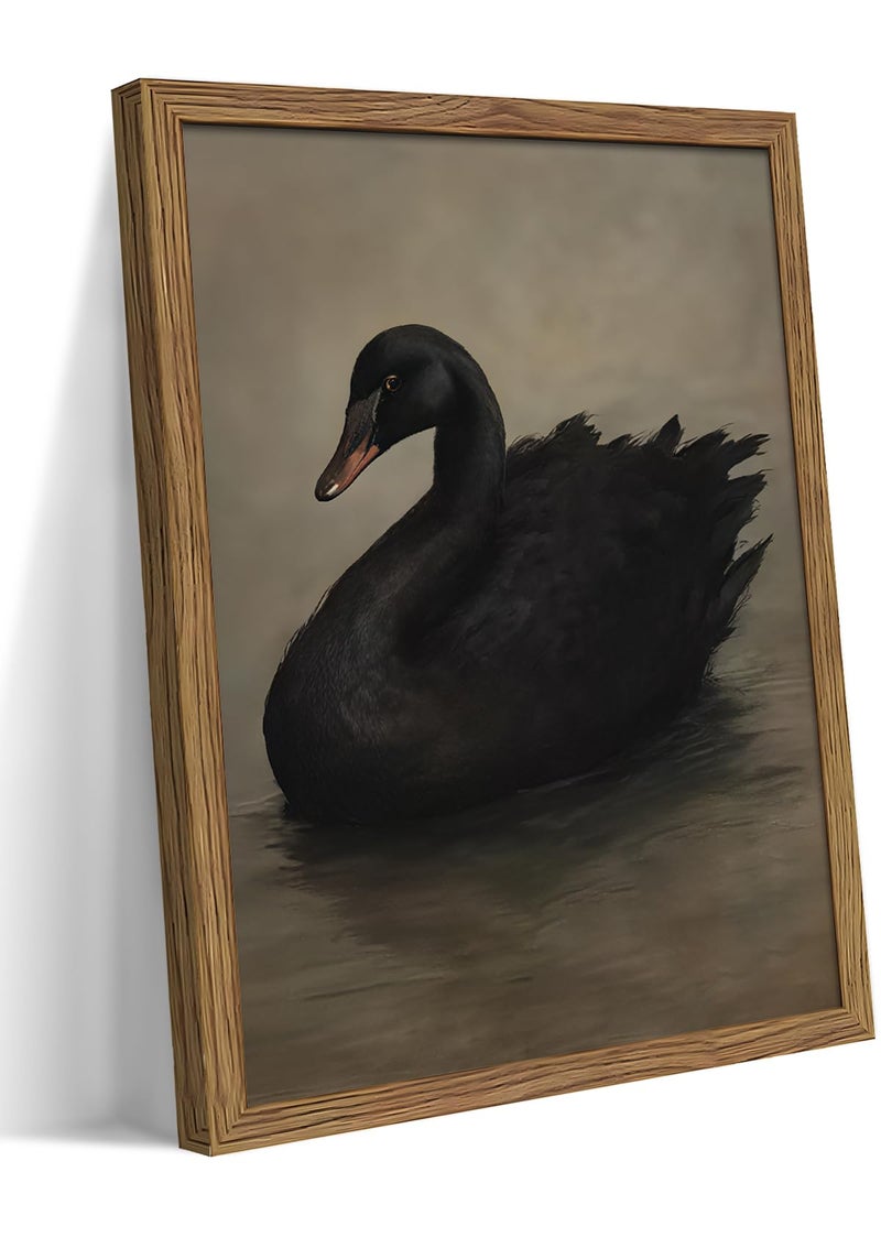 AKWISH Framed Black Swan Wall Art, Dark Academia Gothic Swan Canvas, Vintage Victorian Animal Pictures Prints, Rustic Farmhouse Wall Decor for Living Room Bedroom Bathroom â€“ 8x10 inch - Image 1
