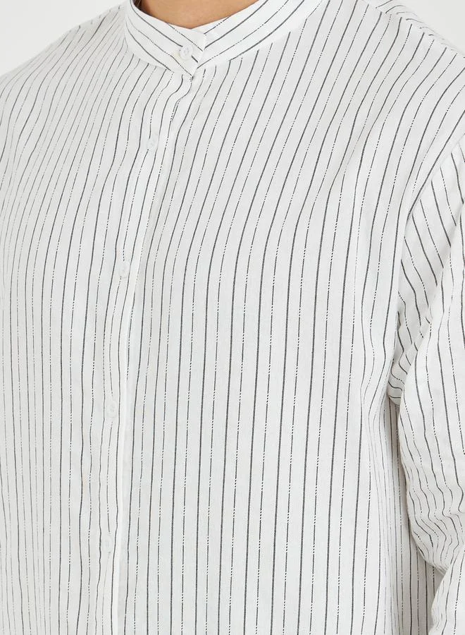 Styli Striped Mandarin Collar Long Sleeve Relaxed Fit Shirt