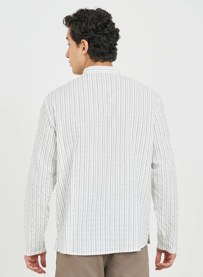 Styli Striped Mandarin Collar Long Sleeve Relaxed Fit Shirt