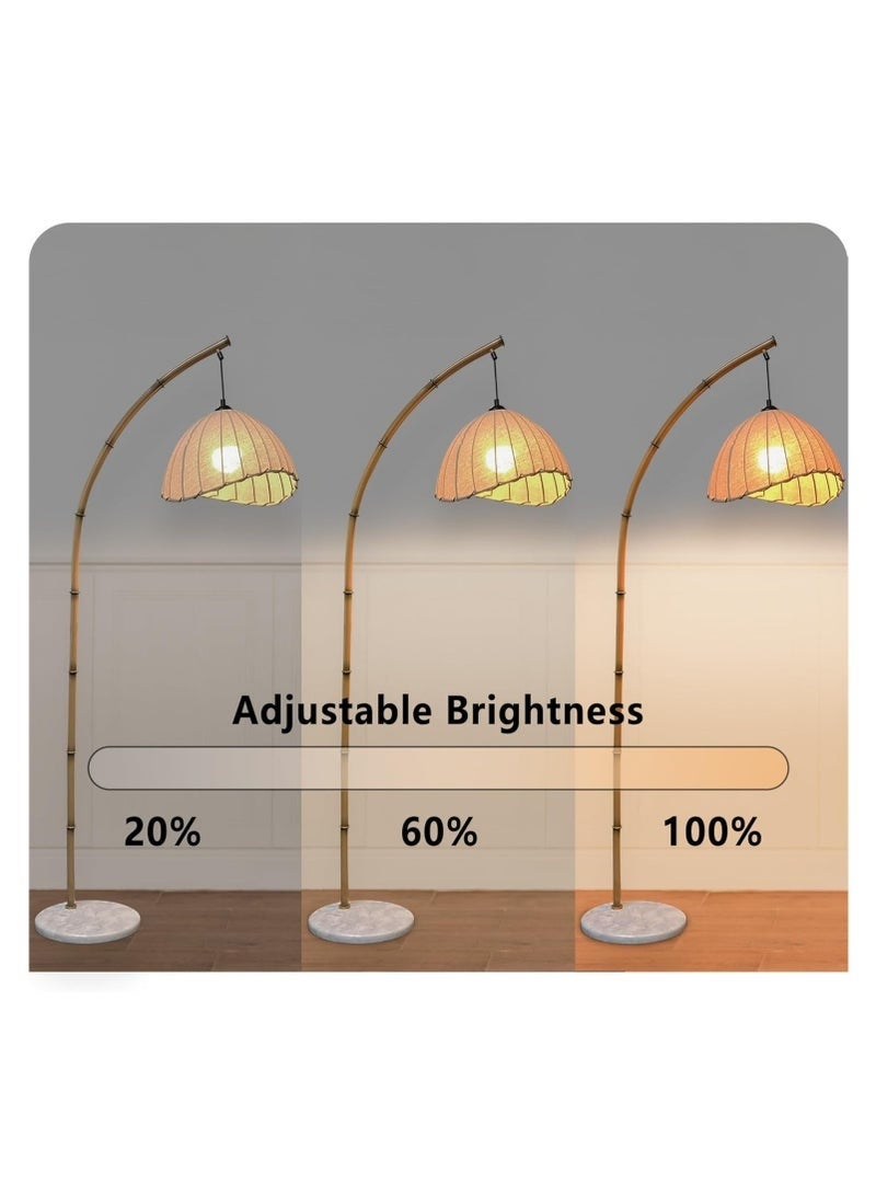 Arabest Retro Floor Lamp Unique Bamboo Color Floor lamp With Remote 12W Bohemian Hanging Arc Floor Lamp with Antique Rattan Style Vertical Standing Indoor decoration - Image 2