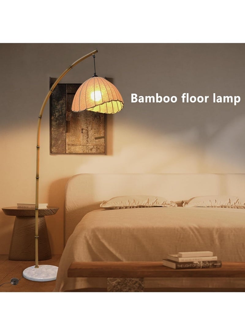 Arabest Retro Floor Lamp Unique Bamboo Color Floor lamp With Remote 12W Bohemian Hanging Arc Floor Lamp with Antique Rattan Style Vertical Standing Indoor decoration - Image 4