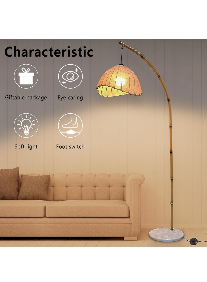 Arabest Retro Floor Lamp Unique Bamboo Color Floor lamp With Remote 12W Bohemian Hanging Arc Floor Lamp with Antique Rattan Style Vertical Standing Indoor decoration - Image 5