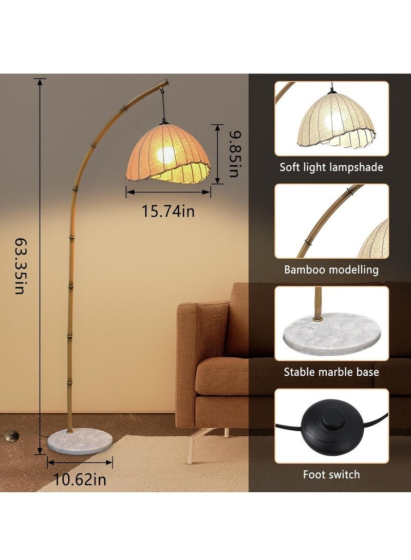 Arabest Retro Floor Lamp Unique Bamboo Color Floor lamp With Remote 12W Bohemian Hanging Arc Floor Lamp with Antique Rattan Style Vertical Standing Indoor decoration - Image 3