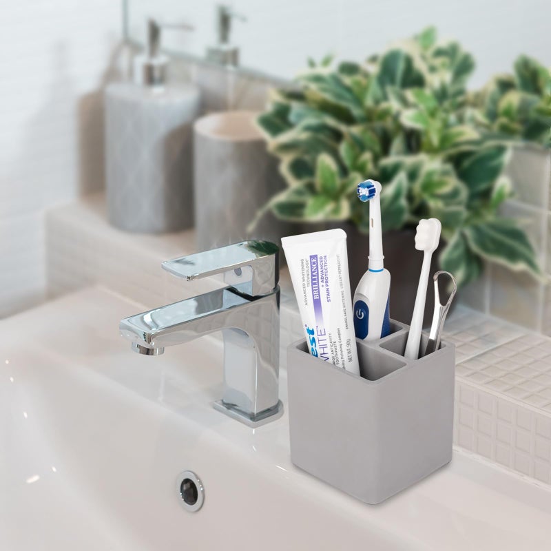 Heagoale Diatomite Toothbrush Holders for Bathrooms, Electric Toothbrush and Toothpaste Holder 3 Slots Tooth Brush Organizer for Bathroom Countertop, Shower, Vanity - Dark Gray - Image 2