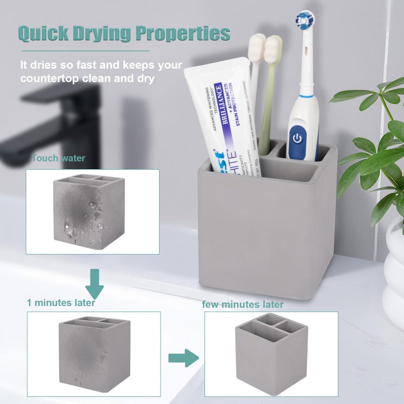 Heagoale Diatomite Toothbrush Holders for Bathrooms, Electric Toothbrush and Toothpaste Holder 3 Slots Tooth Brush Organizer for Bathroom Countertop, Shower, Vanity - Dark Gray - Image 3