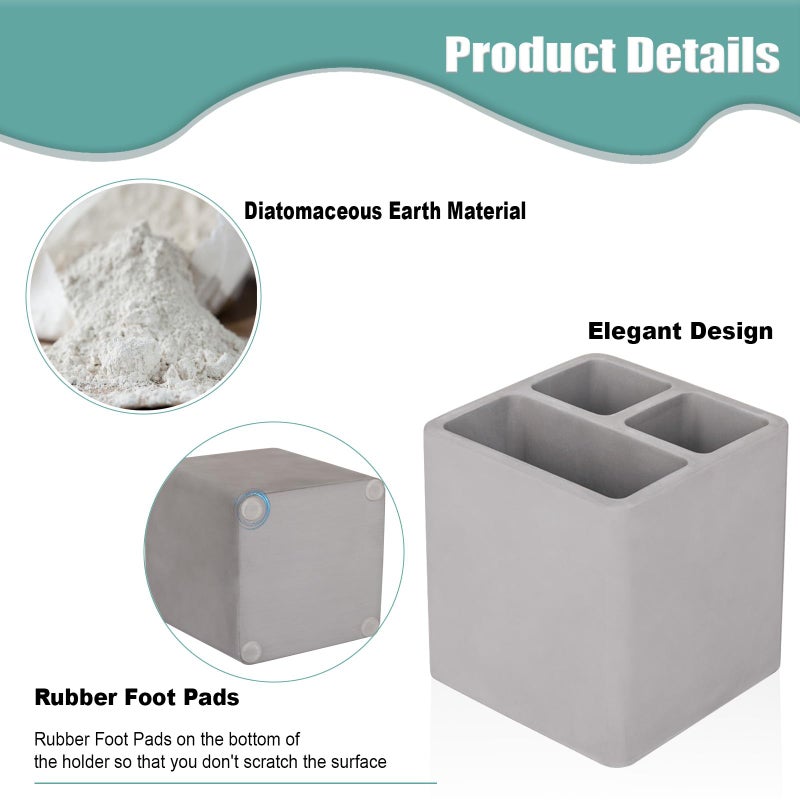 Heagoale Diatomite Toothbrush Holders for Bathrooms, Electric Toothbrush and Toothpaste Holder 3 Slots Tooth Brush Organizer for Bathroom Countertop, Shower, Vanity - Dark Gray - Image 4