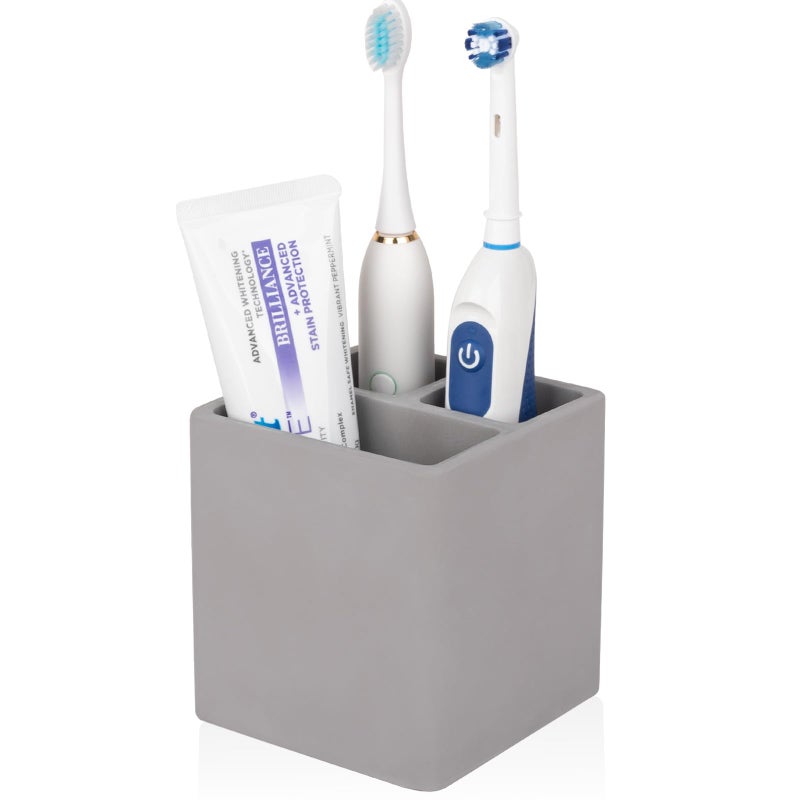 Heagoale Diatomite Toothbrush Holders for Bathrooms, Electric Toothbrush and Toothpaste Holder 3 Slots Tooth Brush Organizer for Bathroom Countertop, Shower, Vanity - Dark Gray - Image 1