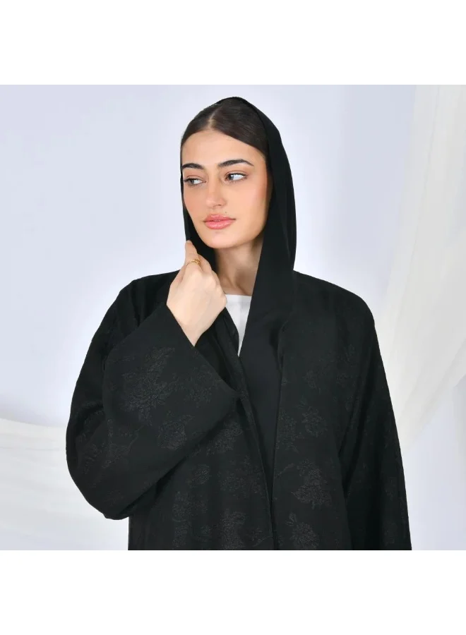 عبايات لمحة عباية سوداء ربع كلوش بقماش الجاكار المنقش الصيفي بكم واسع