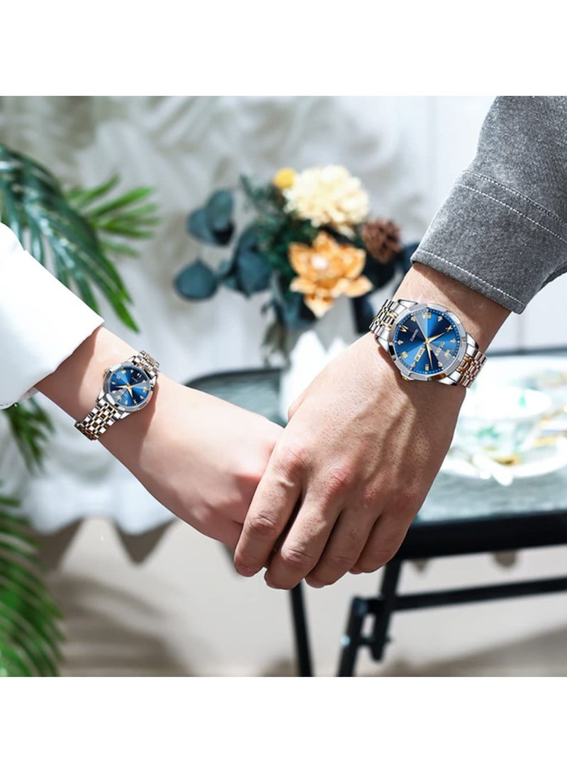 OLEVS His and Her Couple Watches Business Men Women Couple Set Pair Watch Matching Romantic Quartz Watch Stainless Steel Waterproof Date Men's Watches Women Watches Wrist Watch - Image 2