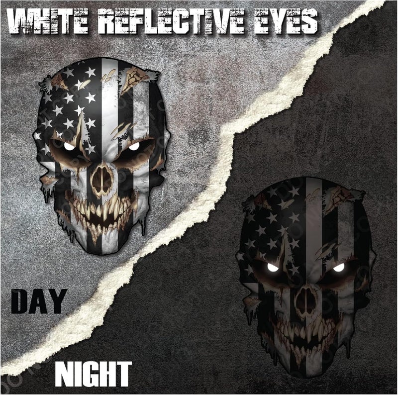 Decals by Haley Skull with Reflective Eyes American Flag Vinyl Sticker - Image 2