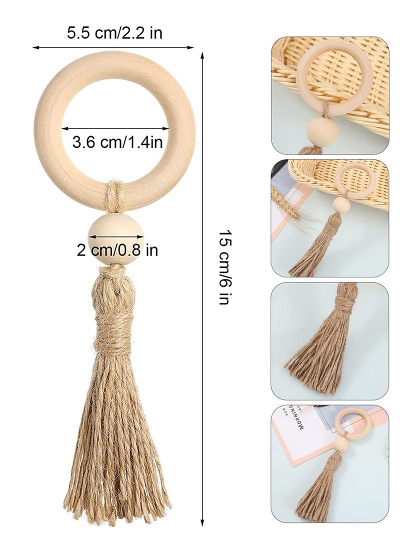 SYOSI - Fall Napkin Rings Set of 6 Farmhouse Napkin Ring Holders with Tassels Handmade Rustic Napkin Holder Rings with Eco-Friendly Jute Twine for Wedding Dinner Party Daily Use and Home Decor - Image 1