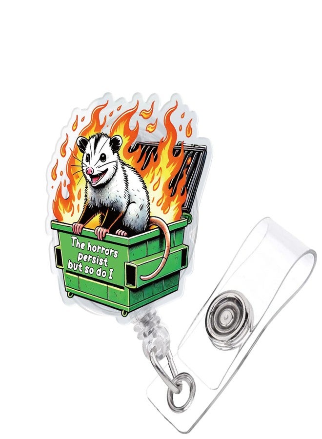 963RW Funny Dumpster Badge Reel, Funny Possum Mental Health Retractable Badge Reel Gift for Nurse Doctor Colleagues Firefighters Social Workers - Image 1