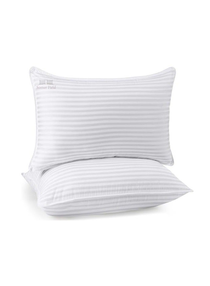 COMFY COTTON WHITE SET OF 2 HOTEL STRIPE HYPOALLERGENIC LUXURY COLLECTION PILLOW - Image 1