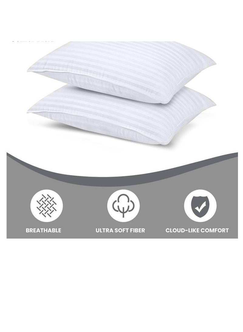 COMFY COTTON WHITE SET OF 2 HOTEL STRIPE HYPOALLERGENIC LUXURY COLLECTION PILLOW - Image 3