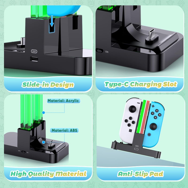 FastSnail Controller Charger for Nintendo Switch & OLED Model for Joycon, Charging Dock Station for Joy con and Pro Controller with Charger Indicator & Type C Cable for NS NES Games - Image 5