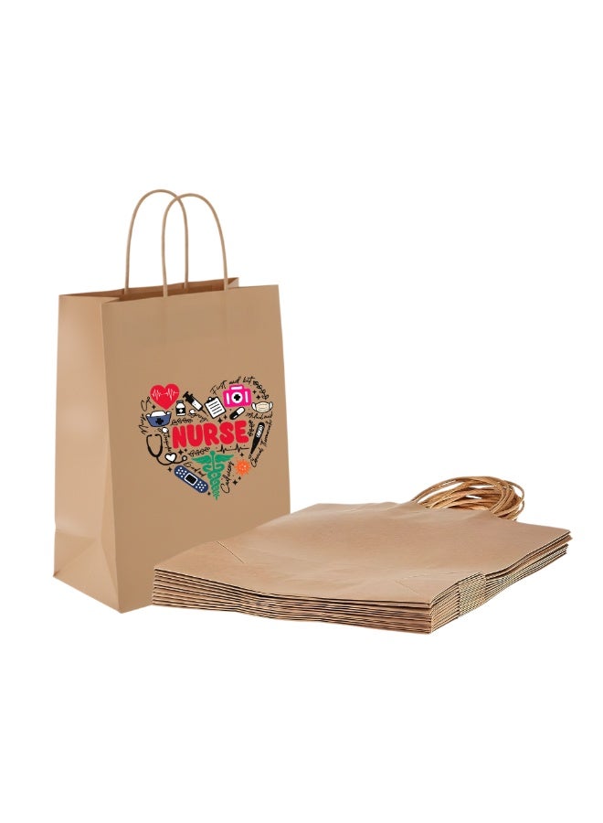 PRINTSHOP4ME Pack of 10 Nurse Day Kraft Brown Paper Bags With Twisted Paper Handle Eco-Friendly Bags - Perfect for International Nurses Day and Nurses Week Gifts - Image 1