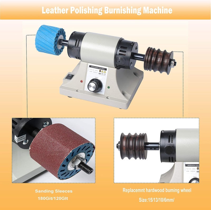 Podoy Leather Polishing Burnishing Machine, Leather Edge Grinding Kit Adjustable Rosewood Grinding Head Sander Buffing Motor for All Vegetable Tanned Leather 8000rpm 110V - Image 2