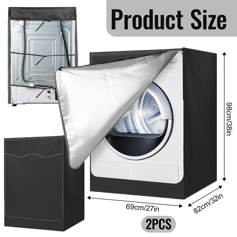 Exclaith 2 Pack Black Washer and Dryer Covers Fit for Most 7.5-12 kg Front-loading Machine, Waterproof and Dust Proof Washing Machine Cover/Dryer Cover, W27â€x D33â€x H39â€ - Image 2