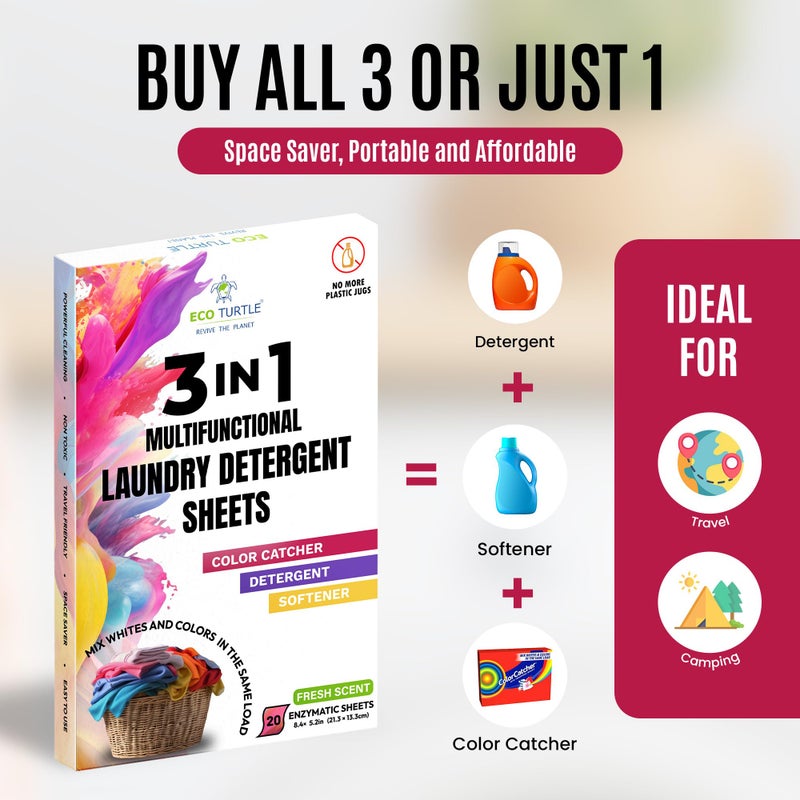 Color Catcher Fabric Softener Laundry Detergent Sheets 20 Loads Fresh Scent, Plant based, No Plastic Jugs Travel Friendly, Ultra Concentrated Mix Colored with Whites Detergent Softener & Color Catcher - Image 2
